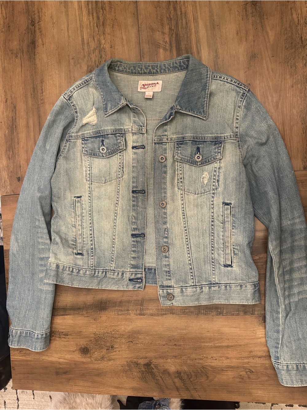 Arizona Jean Company Light Wash Distressed Denim Jacket - Blue